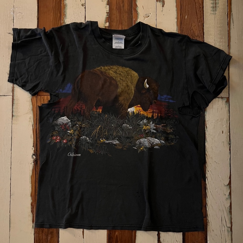 Vintage Oklahoma Prairie T Shirt Buffalo American Size Large Distressed
